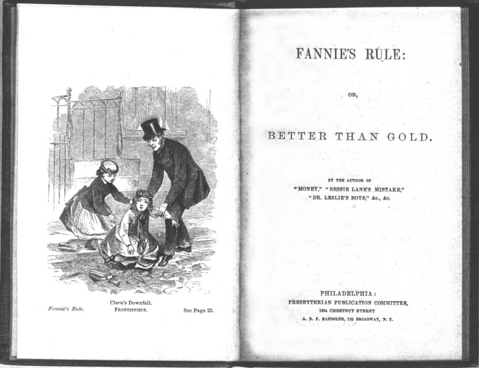 Frontispiece (Clara's Downfall) and Title Page of Fannie's Rule