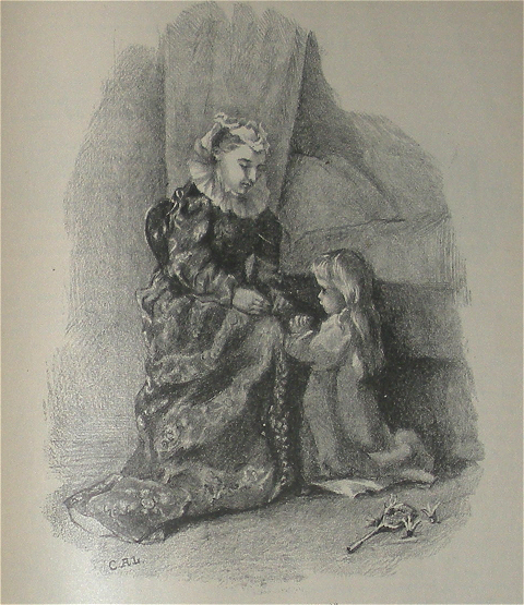 child   praying at woman's knee