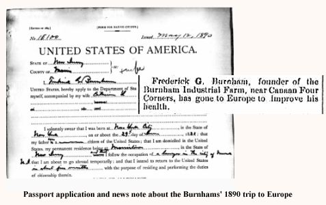 Passport application and news note about the Burnham's 1890 trip to Europe