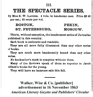 1863 publisher's ad for Spectacles