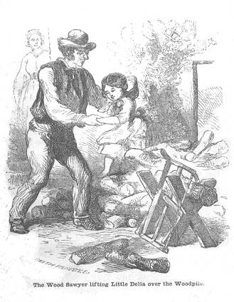 The Wood Sawyer lifting Little Delia over the Woodpile
