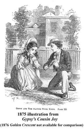 1875 illustration from <i>Gypsy's Cousin Joy</i>; 1876 <i>Golden Crescent</i> not available